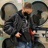 Purpdrank - Zip Up Gothic Black Hoodie y2k Women's Rhinestone Skull Casual Oversized Sweatshirt Punk E-girl Harajuku Long Sleeve Outerwear