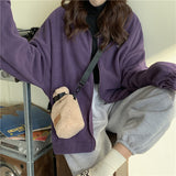 Purpdrank - Harajuku Women Zip-up Hoodies Plus Velvet Fleece Warm Winter Sweatshirts Jacket Casual Loose Stand Collar Oversized Hoodie