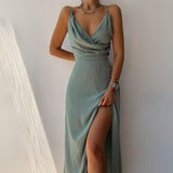 Purpdrank - Thin New Strap Sexy Backless Wrap Midi Dress Slit Gown Outfits Women Draped Dresses Elegant Club Party Vestidos