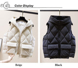 Purpdrank - Women's Winter Short Vest Solid Korean Style Sleeveless Hooded Thick Jacket Female Cotton Padded  Casual Outwear