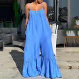 Purpdrank - Oversized Chiffon Jumpsuits and Rompers For Women Large Solid High Waisted Pleated V Neck Elegant Evening Night Party Jumpsuits