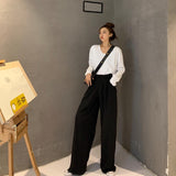 Purpdrank - Retro Solid Color Wild Straight Wide Leg Pants Female Spring New Korean Fashion High Waist Casual Long Pants