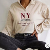 Purpdrank - Autumn Women Hoodie Sweatshirt Vintage Casual Loose Stand Collar Zipper Letter Print Long Sleeve Oversized Tops Hoody Pullover