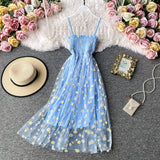 Purpdrank - Slip Dress Long Mesh Floral Dress Women Vintage Elegant Sexy Beach Dresses Woman Party Night Korean Kawaii Ruffle Backless