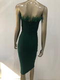 Purpdrank - New Summer Sexy Strapless Backless Feather Black Midi Women Bodycon Bandage Dress Designer Fashion Party Club Dress Vestido