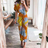Purpdrank - 2023 New Bandage Single Breasted Dress Women Casual Short Sleeve Button Solid Maxi Dress For Woman Summer Holiday Style Dress