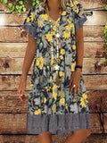 Purpdrank - High quality plus size loose women dress 2023 summer dress fashion casual V-neck short sleeve printed women dresses 6xl