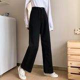 Purpdrank - Women White Casual Jeans New Arrival Autumn Korean Style All-match Loose High Waist Female Wide Leg Denim Pants