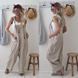 Purpdrank - Rompers New Brand Women Casual Loose Cotton Linen Solid Pockets Jumpsuit Overalls Wide Leg Cropped Pants hot