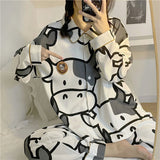 Purpdrank - Cow Print Pajamas Two Piece Set Autumn Pijamas Women Cotton Cute Home Clothes Pyjamas Sleepwear Japanese Style Kawaii