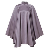 Purpdrank - Dresses for Women Fashion Satin Flare Sleeve Stand Collar Solid Evening Dresses Sexy Backless Robes Short Vestidos