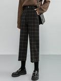 Purpdrank - New Autumn Winter Woolen Plaid Women Formal Straight Pants High Waist Ankle-Length Chic Loose Ladies Pants Pocket