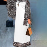 Purpdrank - Elegant Evening Party Dress Women Leopard Print Patchwork Maxi Dress Long Flare Sleeve Casual Robe Bohemian Vestidos