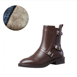 Purpdrank - winter new full leather low-heeled women's boots retro fashion all-match essential women's short boots pointed ankle boots