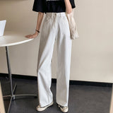 Purpdrank - Women White Casual Jeans New Arrival Autumn Korean Style All-match Loose High Waist Female Wide Leg Denim Pants