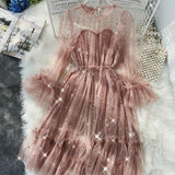 Purpdrank - New Female O-neck Stars Sequined Mesh Shiny Fairy Dress Women Elegant Bling Gauze Princess Puff Dresses Vestidos De Fiesta