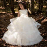 Purpdrank - Elegant Flower Girl Dresses Champagne Lace Appliqué Sleeveless Cascading Kids Pageant Gowns For Weddings First Communion Dresses