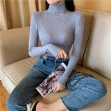 Purpdrank - New Women's Autumn Winter Turtleneck Pullovers Sweater Woman Primer Shirt Long Sleeve Short Slim-fit tight Jumper Top Solid