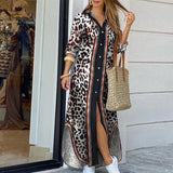 Purpdrank - Elegant Women Button Down Long Shirt Dress Summer Letters Print Lapel Neck Party Dress Lady Long Sleeve Maxi Beach Dress Vestido