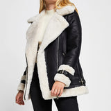 Purpdrank - Autumn Winter Coat Women Pu Faux Soft Leather Black White Sheepskin Fur Jacket Female Aviator Outwear Casaco Feminino