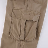Purpdrank - Khaki Solid Baggy Cargo Pants Women Low Waist Mom Jeans Vintage 90s Grunge Streetwear Casual Hippie Denim Trousers