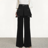 Purpdrank - Women High Waist Wide Leg Pants High Street Pants Trousers Women Two Piece Skirt+Pants