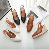 Purpdrank - Princess Kate's Same Leather Wedge Single Shoes Women's Shallow Mouth Espadrilles Spring and Autumn New Sandals HighHeel