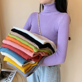 Purpdrank - New Women's Autumn Winter Turtleneck Pullovers Sweater Woman Primer Shirt Long Sleeve Short Slim-fit tight Jumper Top Solid