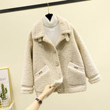 Purpdrank - Fashion Lamb Plush Fur Coat Casual Jackets Womens New Autumn Winter Korean Style Short Polar Fleece Outerwear Jackets Women