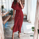 Purpdrank - 2023 New Bandage Single Breasted Dress Women Casual Short Sleeve Button Solid Maxi Dress For Woman Summer Holiday Style Dress