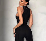 Purpdrank - Women Summer Sleeveless Patchwork Bodycon Solid Color Jumpsuit Overall  Female Clothing Streetwear Wholesale Items
