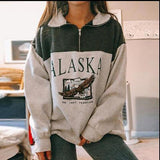 Purpdrank - Autumn Women Hoodie Sweatshirt Vintage Casual Loose Stand Collar Zipper Letter Print Long Sleeve Oversized Tops Hoody Pullover
