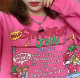 Purpdrank - New Harajuku Retro Top Strawberry Print Hoodie Women Loose Streetwear Sweatshirt American Retro Oversized Pullover