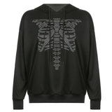 Purpdrank - Zip Up Gothic Black Hoodie y2k Women's Rhinestone Skull Casual Oversized Sweatshirt Punk E-girl Harajuku Long Sleeve Outerwear