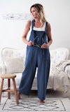 Purpdrank - Rompers New Brand Women Casual Loose Cotton Linen Solid Pockets Jumpsuit Overalls Wide Leg Cropped Pants hot