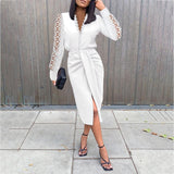 Purpdrank - summer Fashion White Lace Dress Sets for Women Casual Office Ladies Midi Outfits Spring Long Sleeve Woman Sexy Split Suits