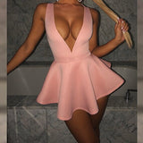 Purpdrank - Back To College Sleeveless Solid Deep V-Neck Backless Zipper Mini Dress Spring Summer Women Fashion Sexy Party Club Clothings