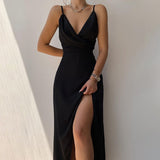Purpdrank - Thin New Strap Sexy Backless Wrap Midi Dress Slit Gown Outfits Women Draped Dresses Elegant Club Party Vestidos