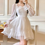 Purpdrank - French Sweet Fairy Lolita Dress Women Long Sleeve Lace Y2k Mini Dress Vintage Kawaii Clothes One Piece Dress Korean