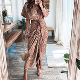 Purpdrank - 2023 New Bandage Single Breasted Dress Women Casual Short Sleeve Button Solid Maxi Dress For Woman Summer Holiday Style Dress
