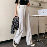 Purpdrank - Women White Casual Jeans New Arrival Autumn Korean Style All-match Loose High Waist Female Wide Leg Denim Pants