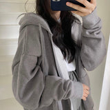 Purpdrank - Women Korean Version Loose Hoodies Long Sleeve Zip Up Solid Pocket Oversized Sweatshirts Female Thin Harajuku Hooded Coat Top