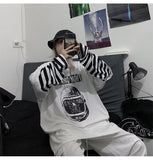 Purpdrank - Autumn tshirt Casual Letter Print O-Neck stripe Tees Creativity Loose T-Shirts Women Long Sleeve Oversize top Hip Hop Streetwear