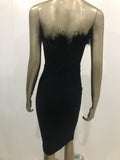 Purpdrank - New Summer Sexy Strapless Backless Feather Black Midi Women Bodycon Bandage Dress Designer Fashion Party Club Dress Vestido