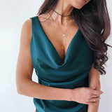 Purpdrank - Silk Blouse Shirt Women Tops Summer High Quality Chain Halter Blouse Shirt Elegant Office Lady Basic Solid Sleeveless Blusa