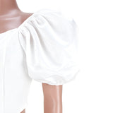 Purpdrank - Tops Women's Clothing Nightclub New Fashion Polyester Square Collar Solid Color Satin All Matching Puff Sleeve Small Shirt