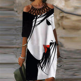 Purpdrank - Fashion Retro Printing Women Dress Sexy V-Neck Short Sleeve Loose Beach Homewear Dress Summer Casual Comfy Female Model Dress