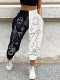 Purpdrank - Women Casual Skull Print Patchwork Pants Spring Autumn Elastic Waist Pocket Loose Pencil Pants Female Streetwear Warm Sweatpants