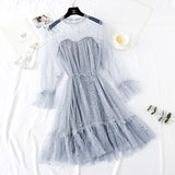 Purpdrank - New Female O-neck Stars Sequined Mesh Shiny Fairy Dress Women Elegant Bling Gauze Princess Puff Dresses Vestidos De Fiesta