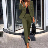 Purpdrank - Women Jacket Blazer Suit Fashion Casual Ladies Solid Color Two Piece  Autumn Winter Office Wear Elegant Suit Jacket Pants